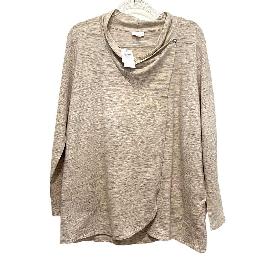 J. Jill Pure Jill Womens Tan Heathered Wrap Front Cocoon Cardigan Sweatshirt L T